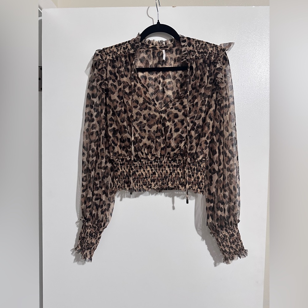 Free People Brown Smocked Crop Blouse